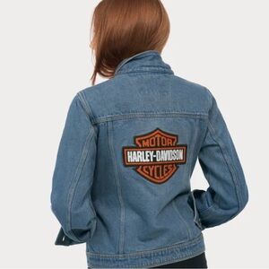 Harley Davidson Womens Bar & Shield Embroidery Logo Jean Jacket Size XL EUC